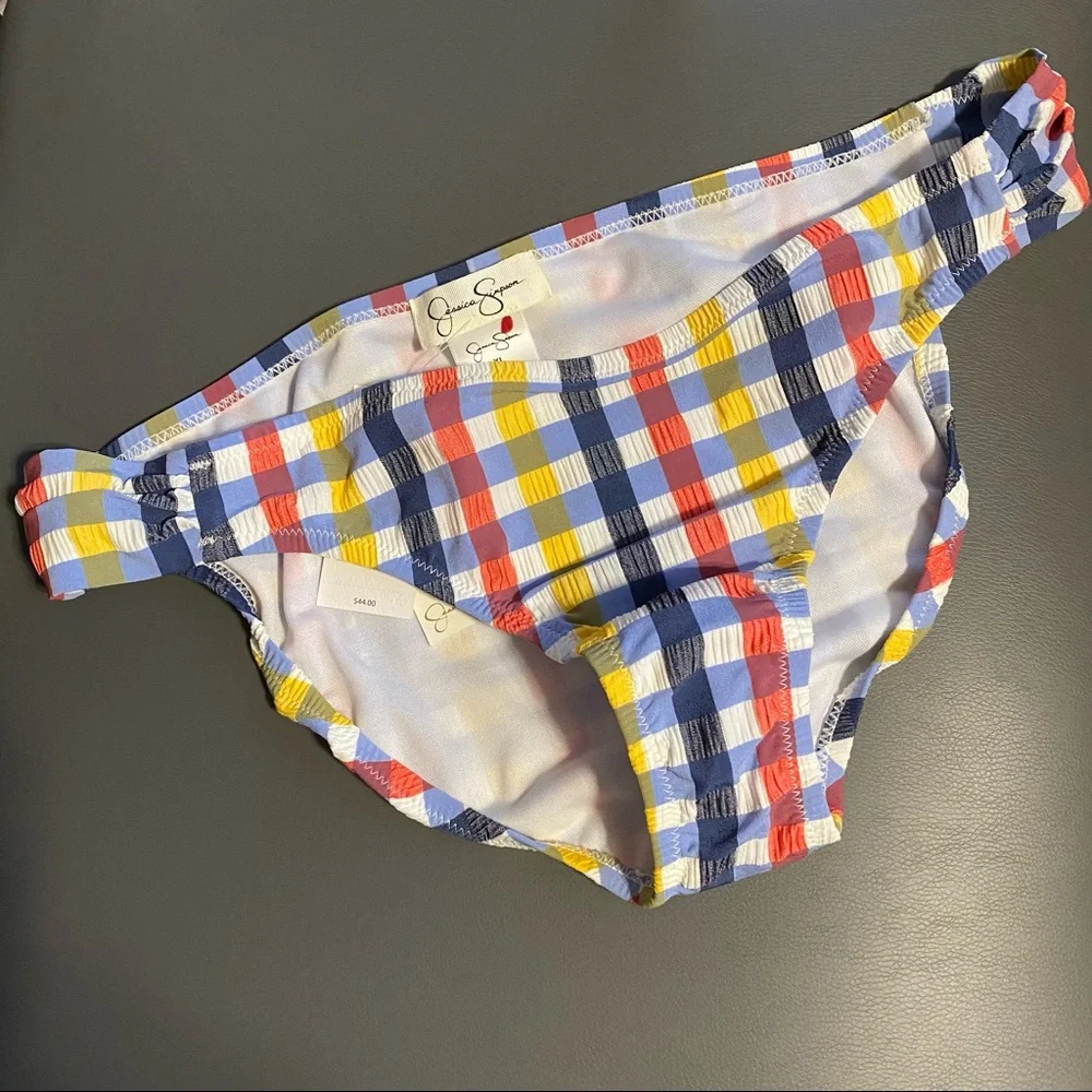 Jessica Simpson gingham plaid Side Shirred Hipster Swim Bottoms sz XL